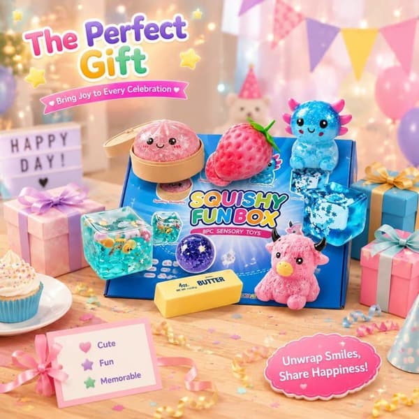 8-delad Squishy Mystery Fun Box - Jordgubbsformade Dumpling Stressbollar - Söt Långsamt Stigande Sensorisk Leksak