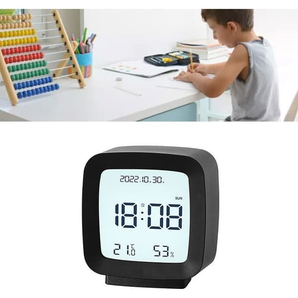 Digital väckarklocka – Temperatur-/luftfuktighetsdisplay – För sovrum, kontor – Svart