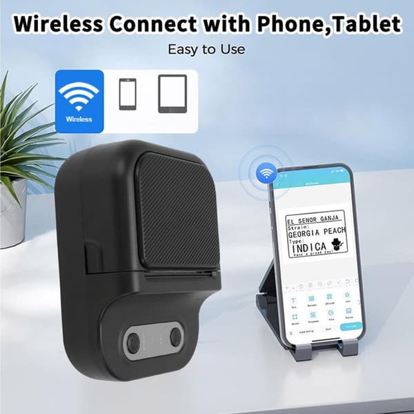 Mini lomme termoprinter – blækfri, Bluetooth – studerende, fotolabels – sort