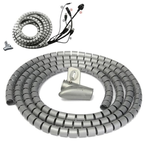 Spiral kabelstyringsrør 2M Ø15mm med klips - GRÅ