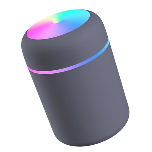 Mini USB-luftfugter – 7-farvet LED-lys, ultra-stille – til kontor, bil og rejser – sort