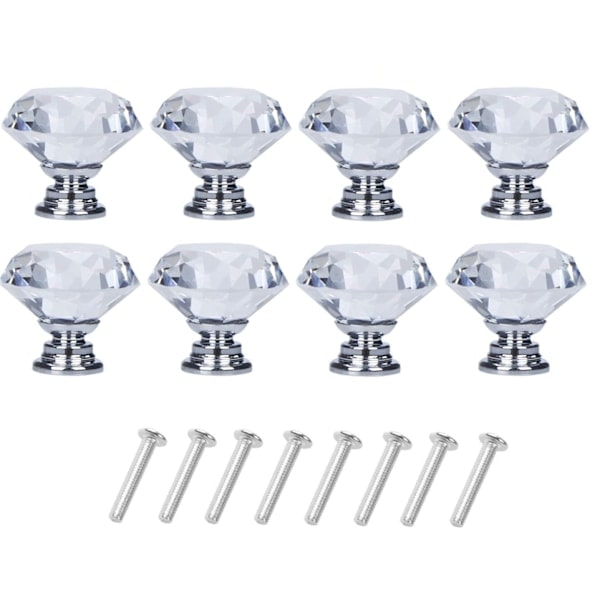 Diamantformade glasknoppar Transparent/Silver 8 st
