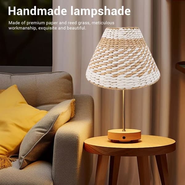 Vævet lampeskærm – E27/E14 – håndlavet papir & rør – blødt lys – 29,5×16,5cm