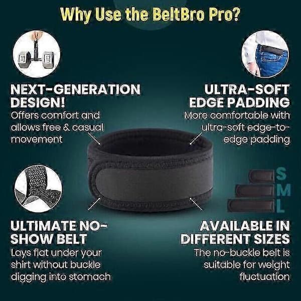 BeltBro Titanium Elastiskt Bälte Utan Spänne För Män - Passar 1,5 Tums Bälteshällor Komfort M Black