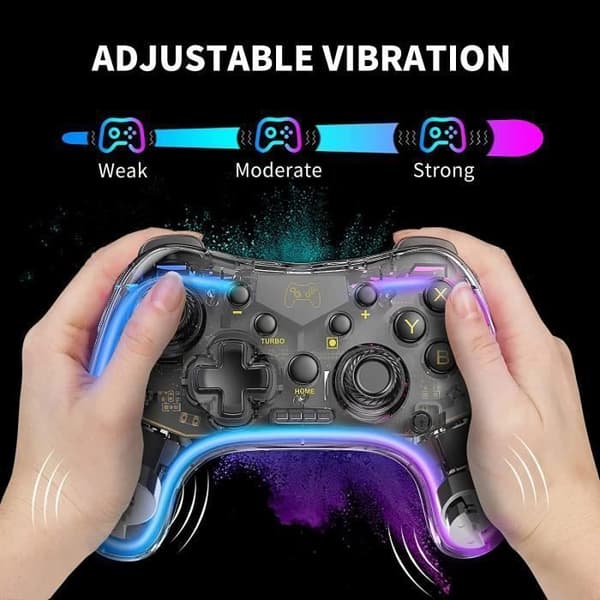 Gennemsigtig trådløs switch-controller med 10 RGB LED-lys, 6-akset gyroskop, til Switch / PC / iOS / Android
