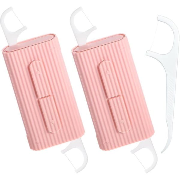 Bærbar tanntråddispenser med 2 bokser og 20 tanntrådpinner, påfyllbare tanntrådbokser (rosa)