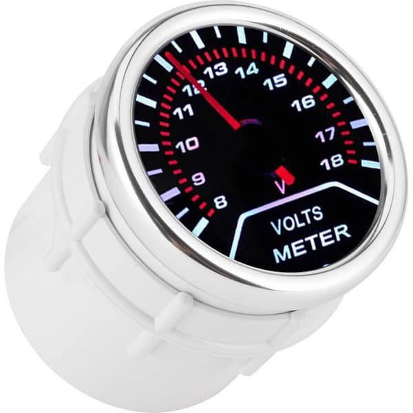 Bilvoltmeter – Hvid LED, 8-18V – til instrumentbræt – 52 mm sort