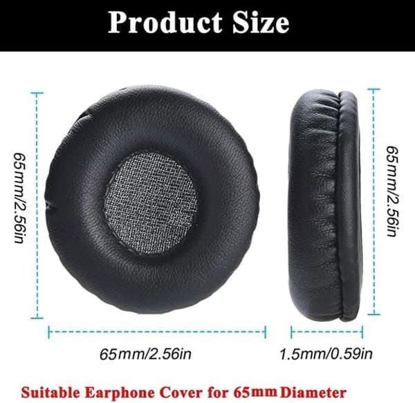 1 par universelle runde erstatningsørepuder lavet af premium proteinlæder, 6,5 cm diameter