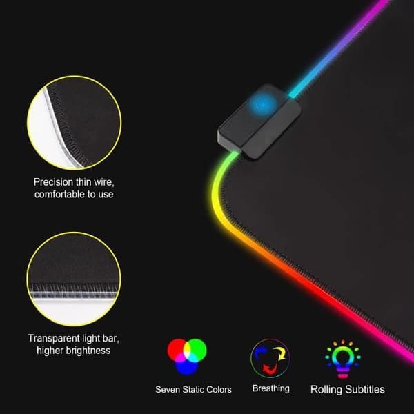 Gaming Musemåtte - RGB LED - 800x300mm - 10 Lyseffekter - USB