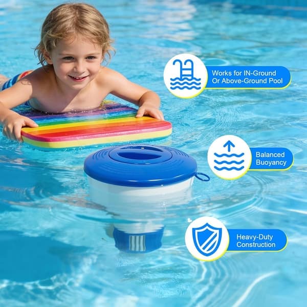 Flytande klortablettdispenser för pooler 7\" diameter poolklorflottör passar 3\" tabletter med justerbara flödesventiler balanserade simbassänger spa