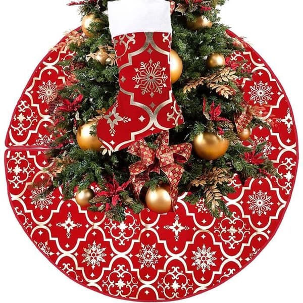 Juletrefotmatte - 120 cm - Rød - Treunderlag - Julestrømper 45 cm