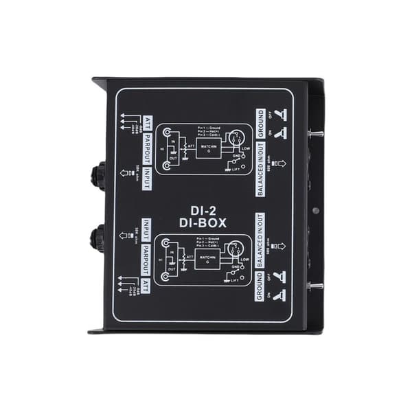 Gitarr DI Box – DI-2 Dubbelkanal – Impedans & Isolering – Studio Scen – Svart 9,6 cm