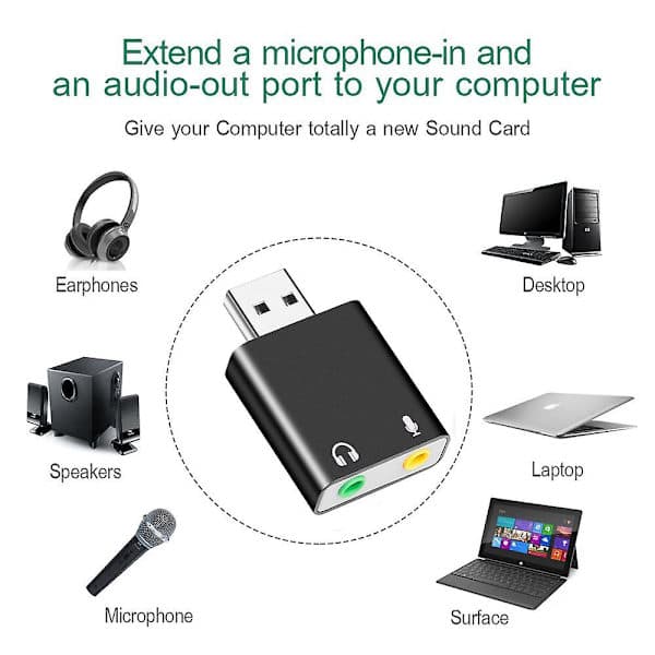 Eksternt USB-lydkort til Jack 3,5 mm konverter til headset og mikrofonadapter
