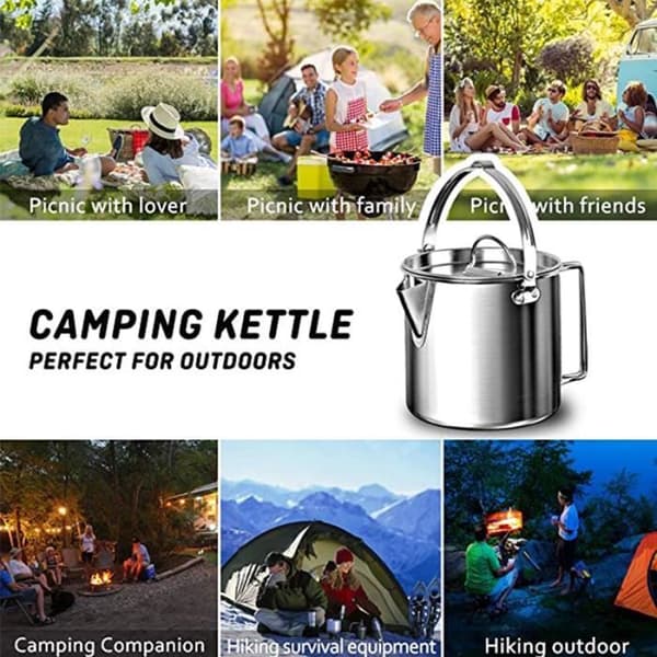 Kjele, 1,2L Hengende Campingkjele i Rustfritt Stål (Sølv)