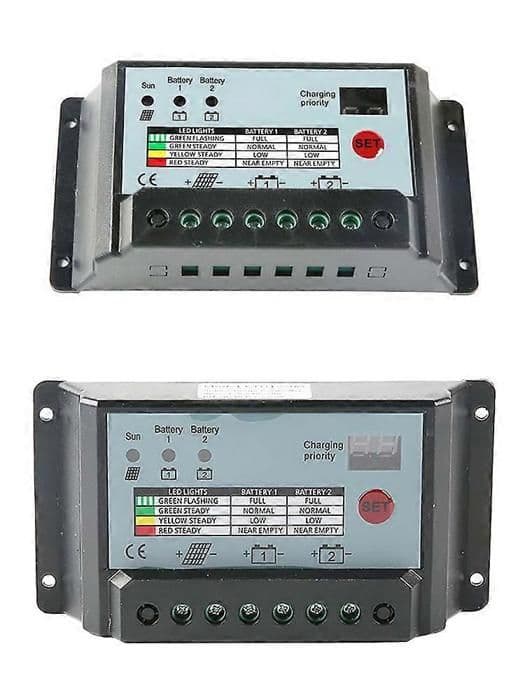 30A dubbel batteri solpanel laddningsregulator för 24V och 12V batterier