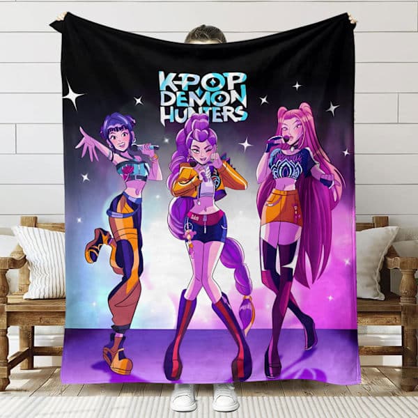 Huntrix K-Pop Trykt Teppe | Flanellpledd for Sofa og Seng (Anime-tema) SNT063 70+100cm