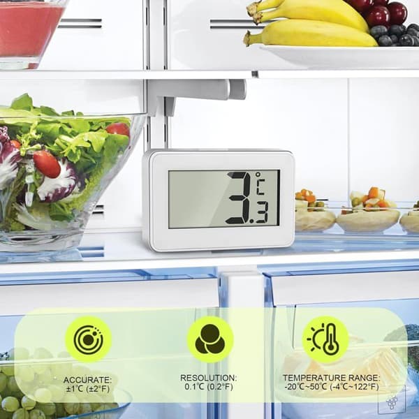 Køleskabstermometer, 2-pak Mini LCD Digitalt Termometer med Krog, Hvid