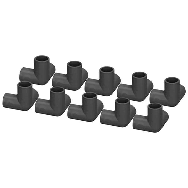 10 stk. 3-vejs PVC T-stykke – 90° vinkel 25 mm – Robust fitting – til rør, drivhuse, telte, møbler – Sort