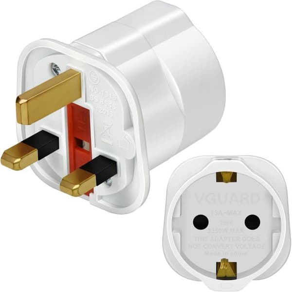 UK stikadapter, 1 EU til UK adapter (2-benet til 3-benet) til rejseelektronik