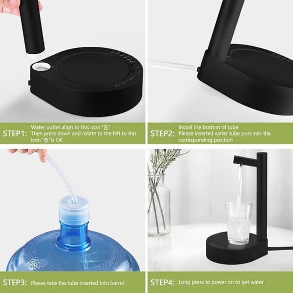 6-lagers smart skrivbordsvattendispenser för 5-gallons vattenflaskor, USB-laddning (svart)