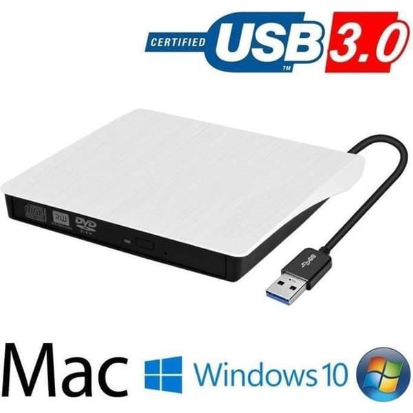 Ekstern DVD/CD-læser/-brænder - USB 3.0 - Ultra Slim - Kompatibel med Windows 10 - Sort