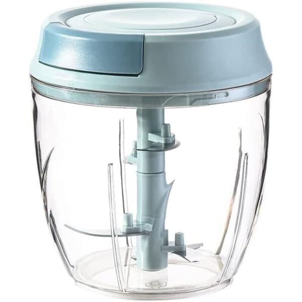 Manuell mathakker, 1000 ml 5 kniver i rustfritt stål, løkhakker, multifunksjonell blender, grønnsakskutter, manuell ingefærkutter