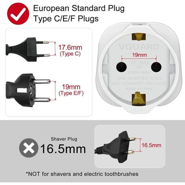 UK stikadapter, 1 EU til UK adapter (2-benet til 3-benet) til rejseelektronik