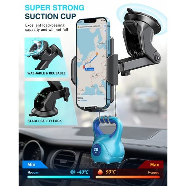 Biltelefonholder, dashbord- og frontrutefeste, 360-graders rotasjon