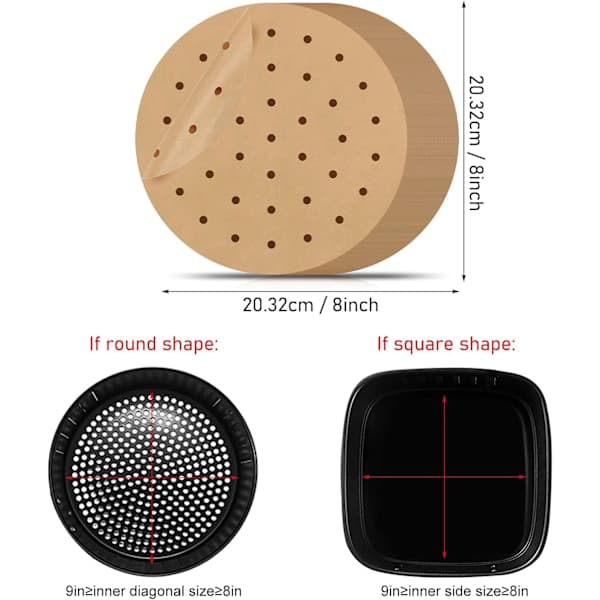 100 ark 20 cm perforeret bagepapir til frituregryde, dampkoger, non-stick bagepapir