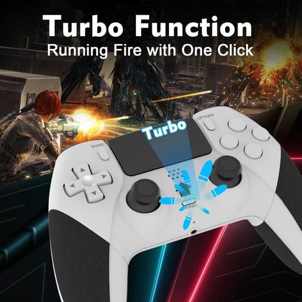 Trådløs controller til PS4, gamingcontroller kompatibel med P4/Pro/Slim, med dobbelt vibration, 6-akset gyrosensor, hvid