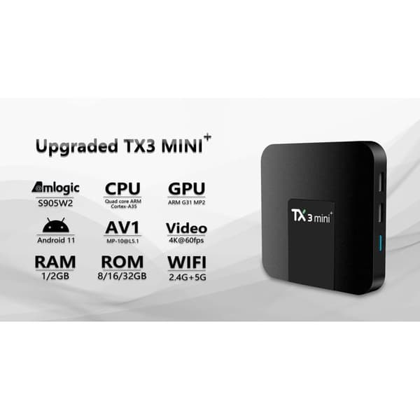 Android TV-box - RNCYN - TX3 mini - Android 10 - Quad Core - 8K - WiFi 2.4G/5GHz - Ethernet 100MBps - USB 2.0