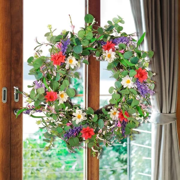 22-tommer dørkrans, kunstig forårs- og sommerkrans eukalyptusblomst