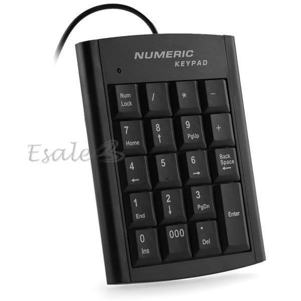 19-tasters USB numerisk tastatur til lommeregner, tal og bærbar/PC