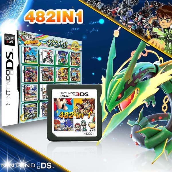 482 i 1 spilkort med 482 klassiske nostalgiske spil, der passer til de fleste Ds/2ds/3ds konsoller