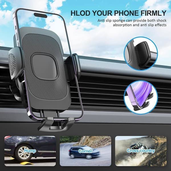 Biltelefonholder, stabil krog, 360° roterende luftventiltelefonholder, til smartphones iPhone Android (sort)