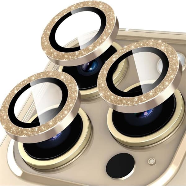 Linsebeskytter for iPhone 14 Pro/iPhone 14 Pro Max, glitterdekorasjon, ultratynn, gull