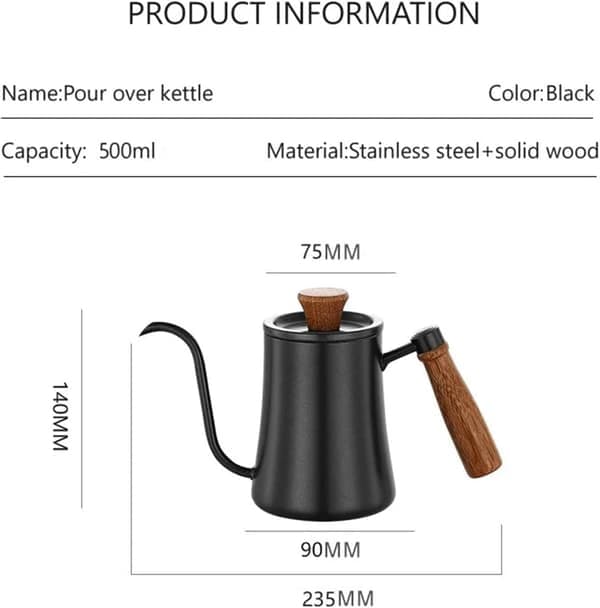 Bærbar drypkaffemaskine i rustfrit stål 500 ml tekande med træhåndtag til brygning af te og kaffe