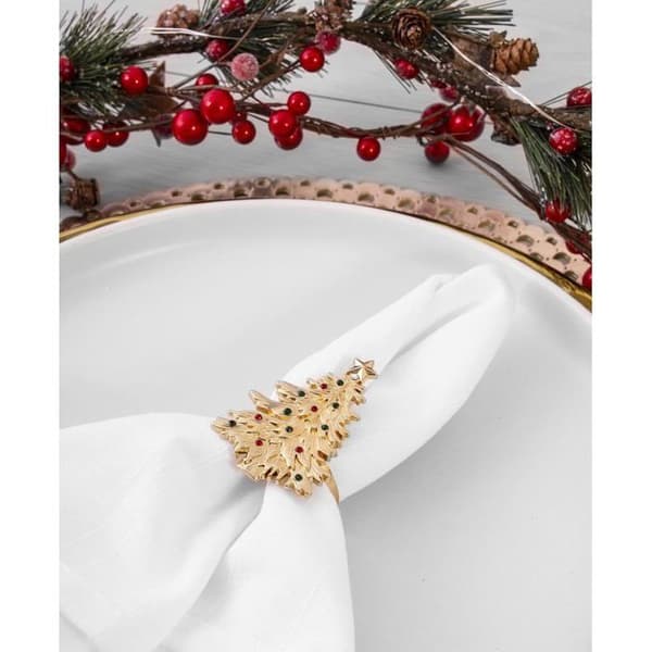 Set med 6 lyxiga julgransformade servettringar med ädelstenar, bordsdekoration för middag
