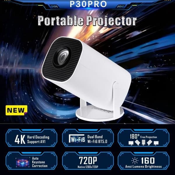 Miniprojektori - Mini - Android 12 - WiFi 6 - Bluetooth 5.0 - 180° kierto