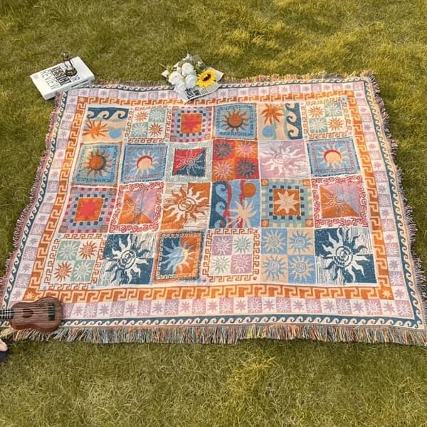 Fortykket bærbart piknikteppe, 130 x 180 cm, sengeteppe, sofateppe, campingteppe, badehåndkle