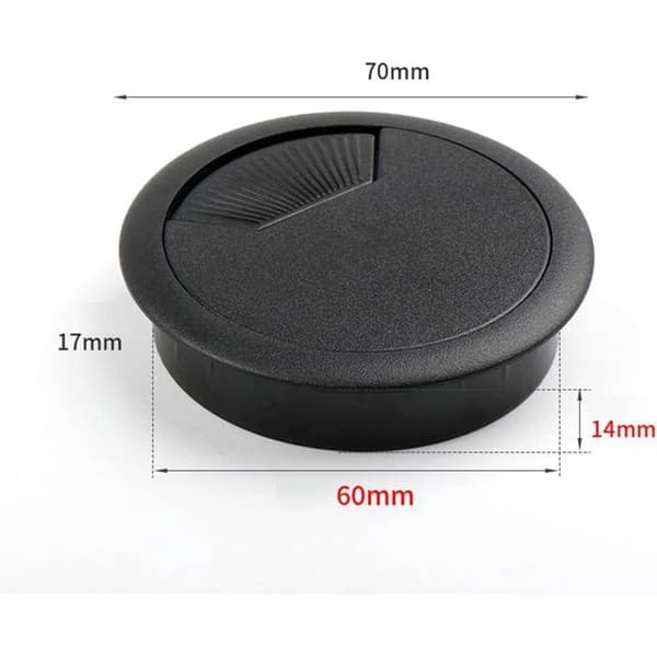 4 dæksler til runde kabelgennemføringer 60 mm i diameter til skrivebordskabelorganisering.