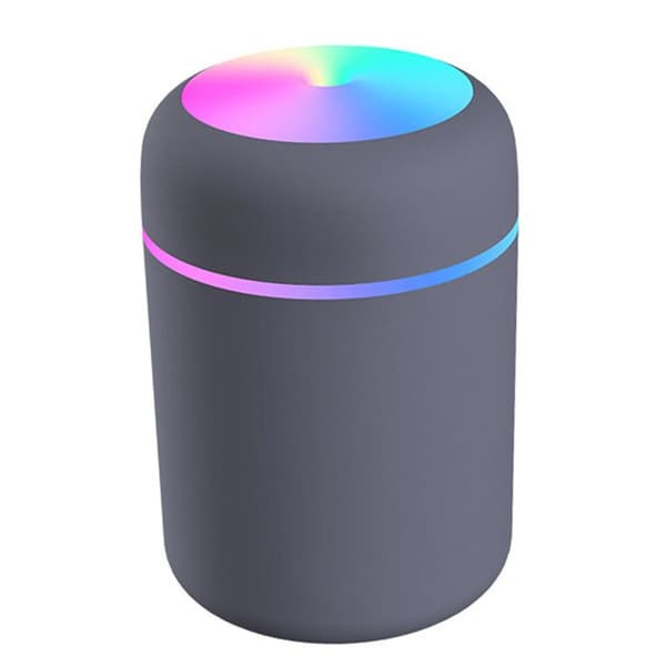 Mini USB-luftfugter – 7-farvet LED-lys, ultra-stille – til kontor, bil og rejser – sort