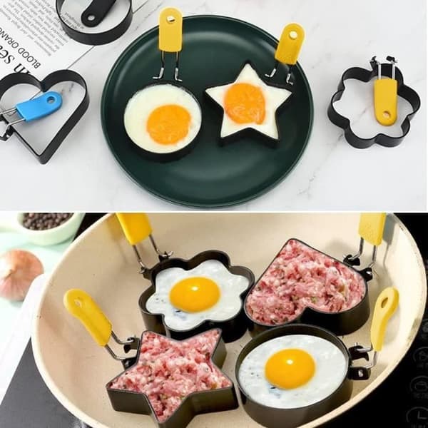 Eggform - Rustfritt stål - Rund - 4 stk - Silikonhåndtak - Matsikker