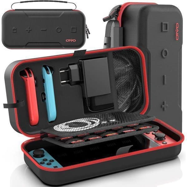 Hardt etui til Switch, bæreveske til Joy-Cons og adaptere, beskyttende hardcase til Switch, oppbevaringsveske, rød