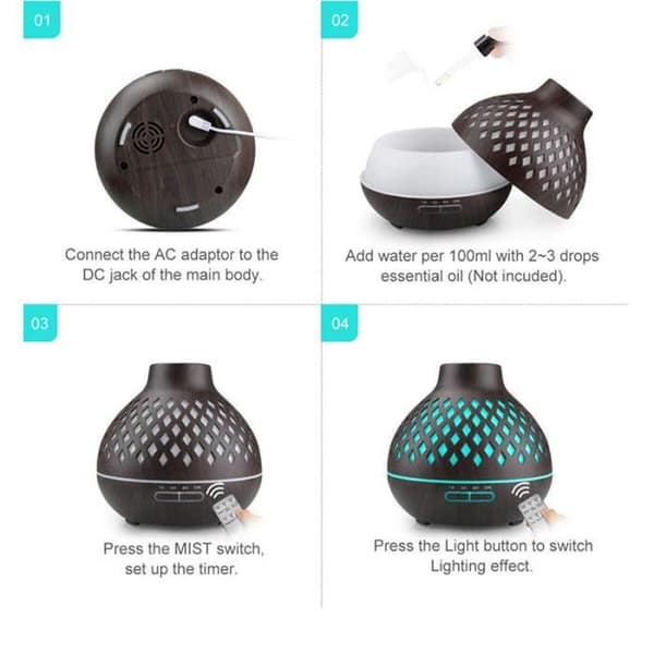 500 ml eterisk oljediffuser med fjernkontroll, 7-farget LED ultralydluftfukter, aromaterapi luftfukter