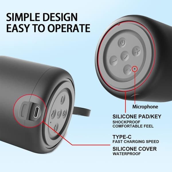 Bärbar trådlös högtalare, 10m Bluetooth-räckvidd, förbättrad bas, IPX4 vattentät, Bluetooth 5.0