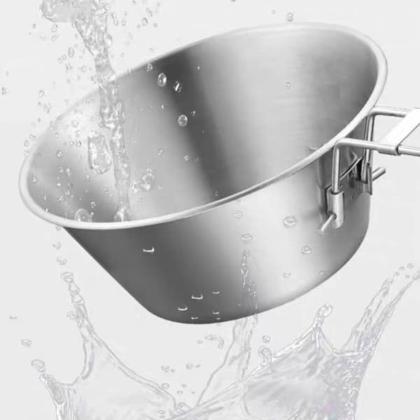 Sammenklappelig camping skål – 304 rustfrit stål – Sammenfoldeligt håndtag – 550 ml