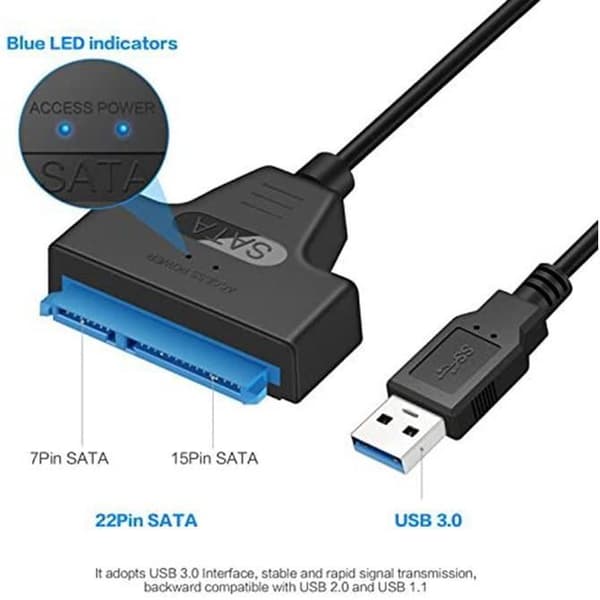 USB til SATA-adapter - Fablcrew - 2,5\" - USB 3.0 - Ultrahurtig overførsel - HDD/SSD-kompatibel