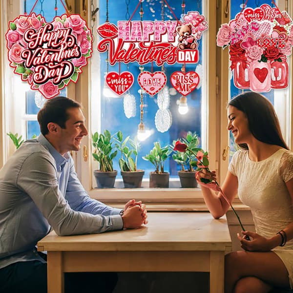 Lyserøde Valentinsdag Dørdekorationer - 6-delt sæt til en romantisk og speciel aften