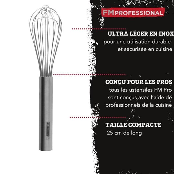 Køkkenpiskeris - FM Professional - 25 cm - Rustfrit stål - Ergonomisk - Praktisk